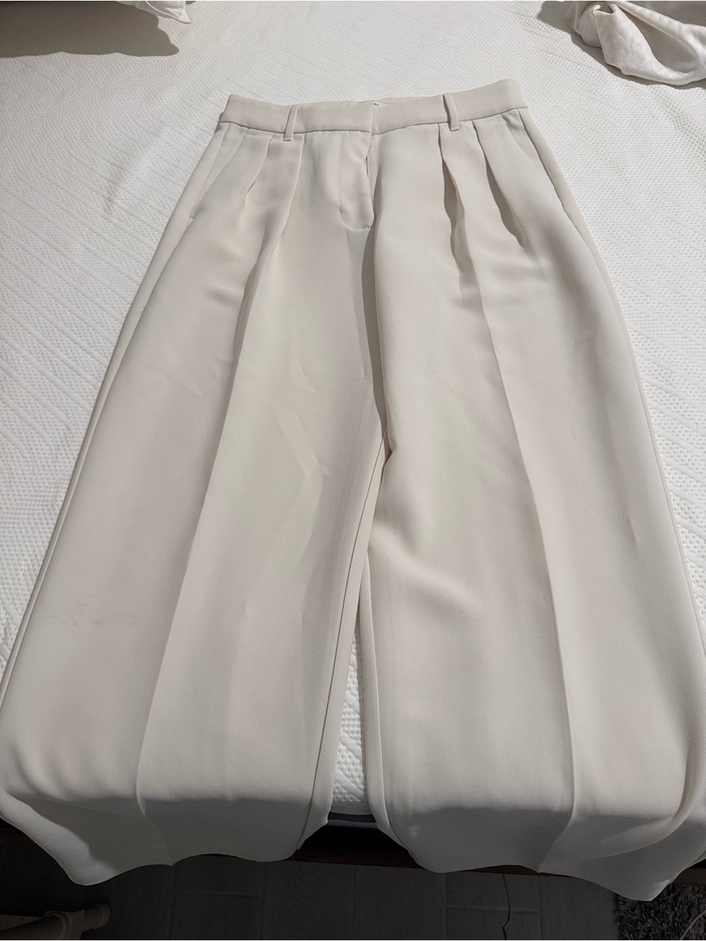 Banana Republic Off-White Wide-Leg Pleated Trousers